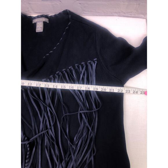 Kate & Mallory Fringed Western Long Sleeve Boho Navy Minimalist Cardigan M - Picture 9 of 11
